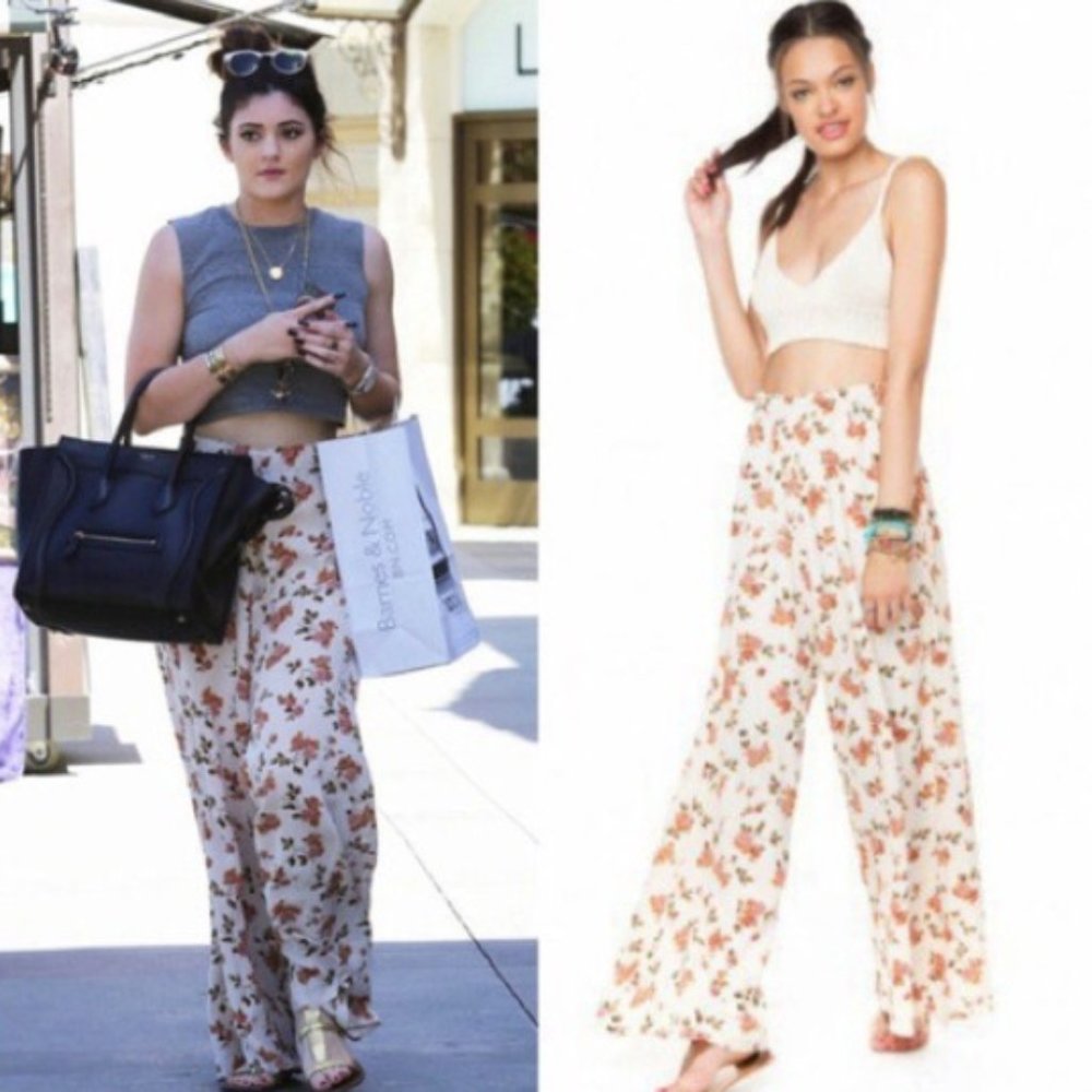 Rare Brandy Melville John Galt S/M cream floral wide leg flowy pants